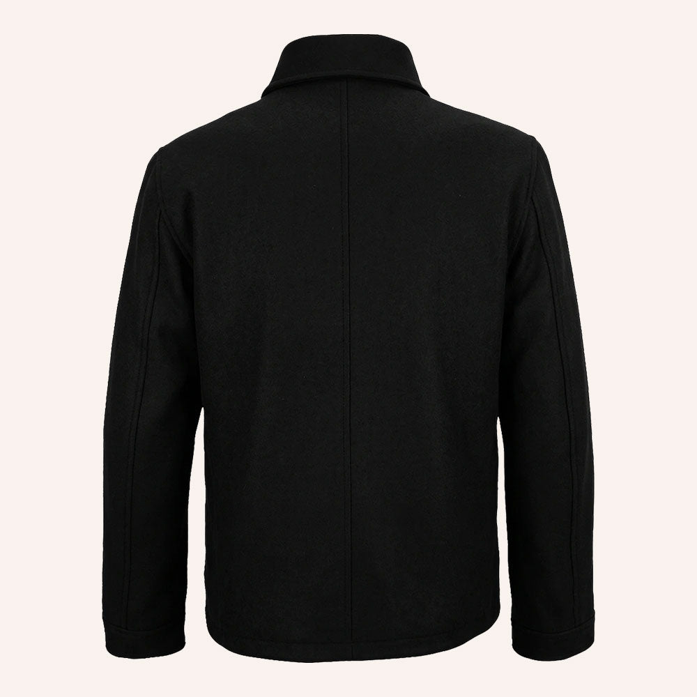 Men’s Classic Black Wool Shirt Jacket with Quilted Lining