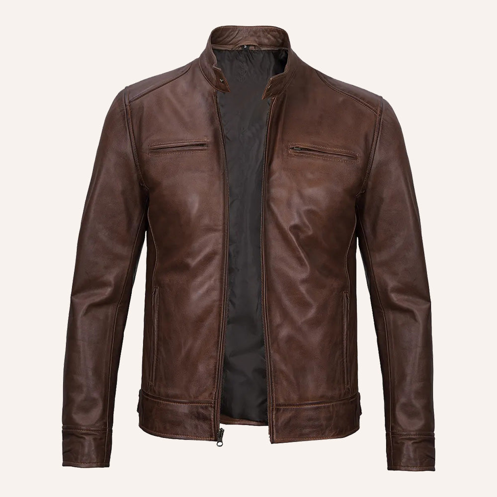 Men’s Vintage Brown Real Leather Cafe Racer Jacket