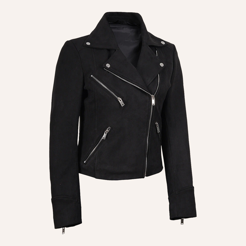 Women’s Classic Black Suede Asymmetric Biker Jacket