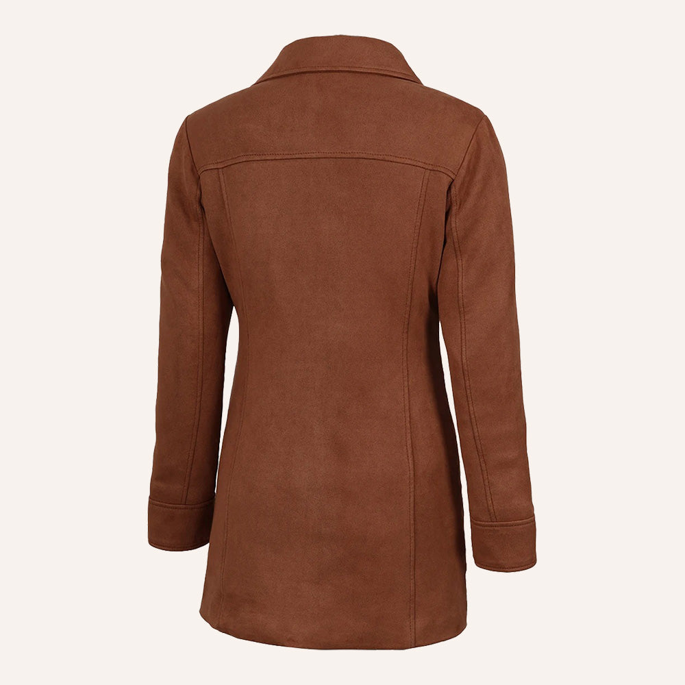 Women’s Classic Cognac Brown Suede Leather Mid-Length Trench Coat