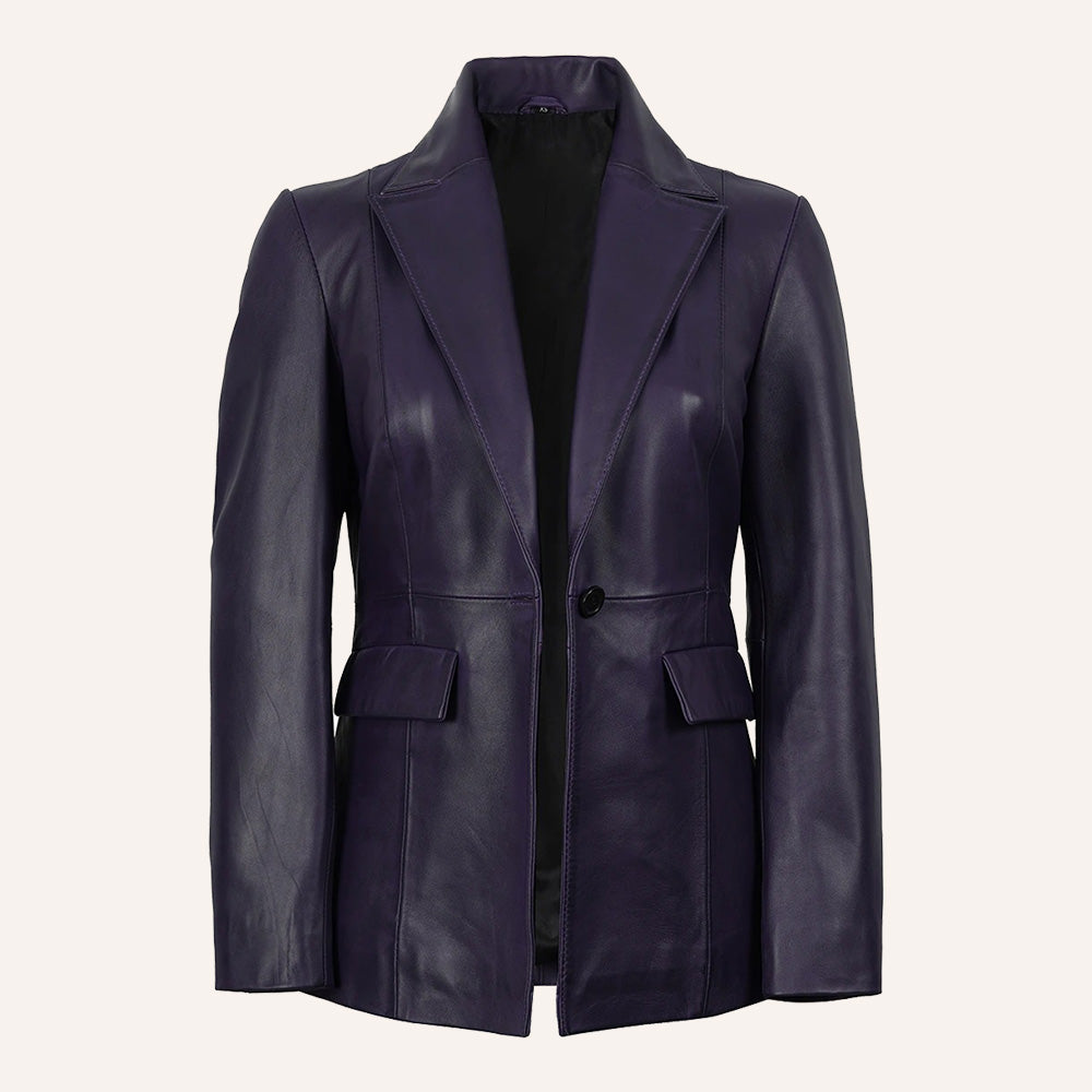 Women’s Classic Tailored Deep Purple Real Leather Blazer Jacket