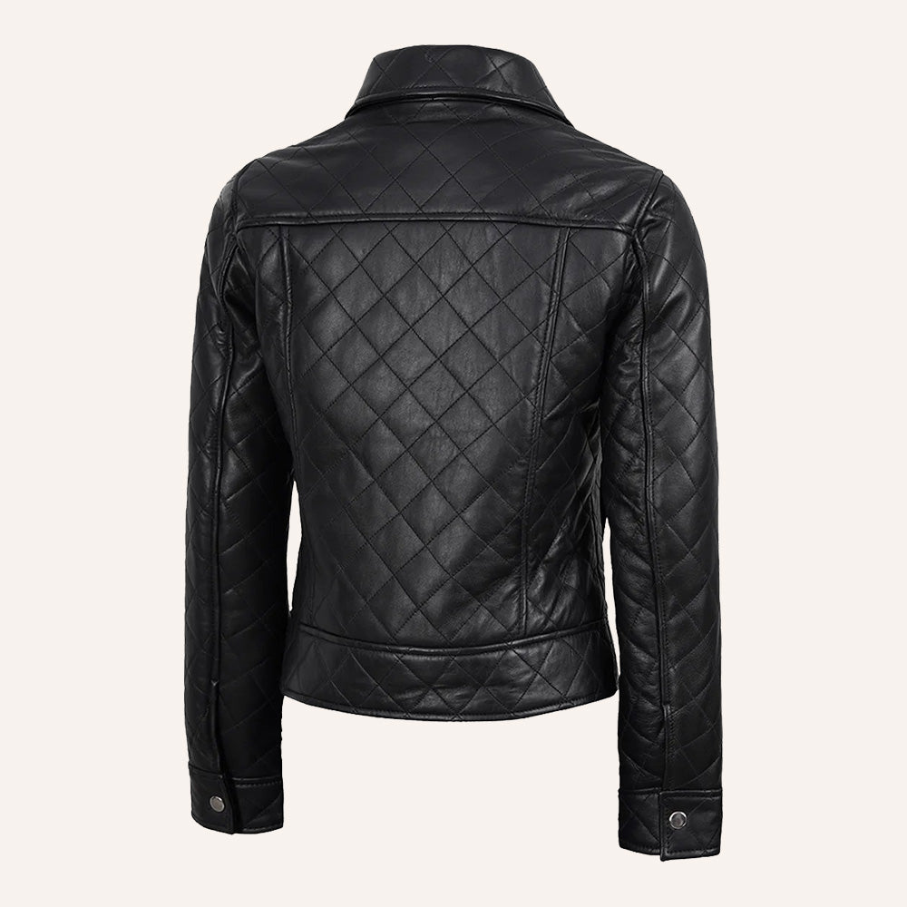 Women’s Classic Diamond Quilted Black Real Leather Jacket