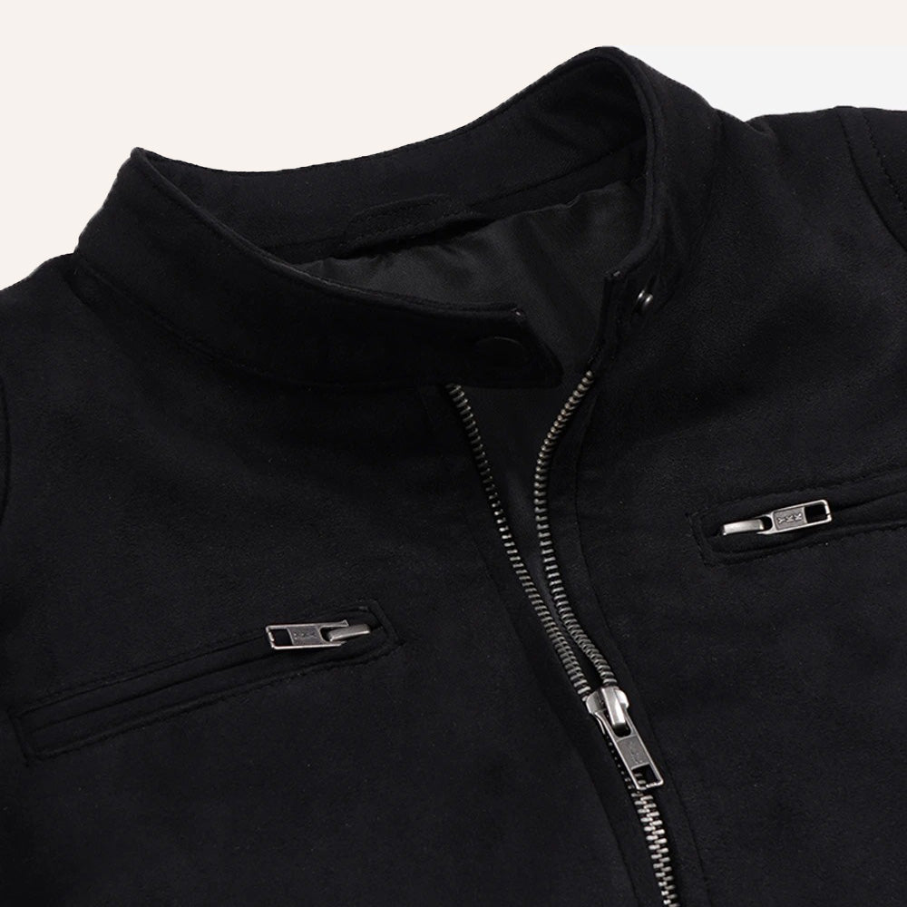 Women’s Classic Black Real Suede Cafe Racer Biker Jacket
