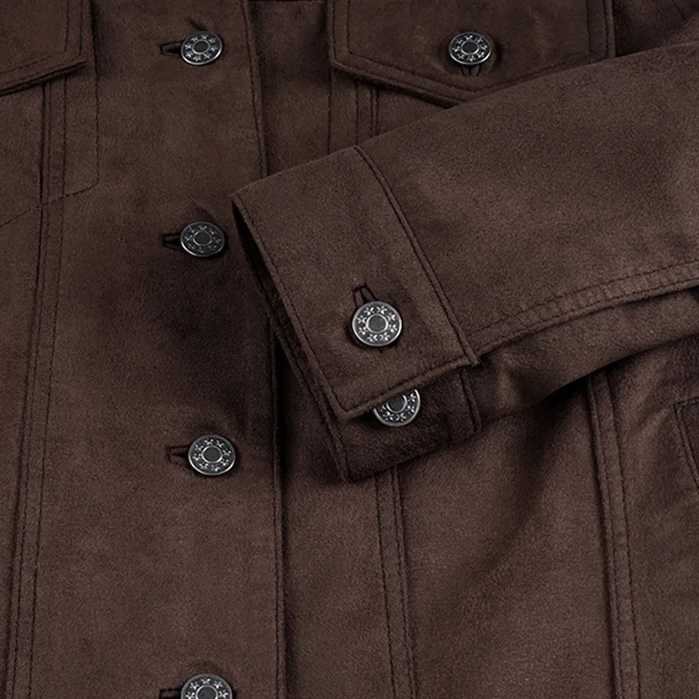 Women’s Vintage Dark Brown Suede Leather Trucker Jacket