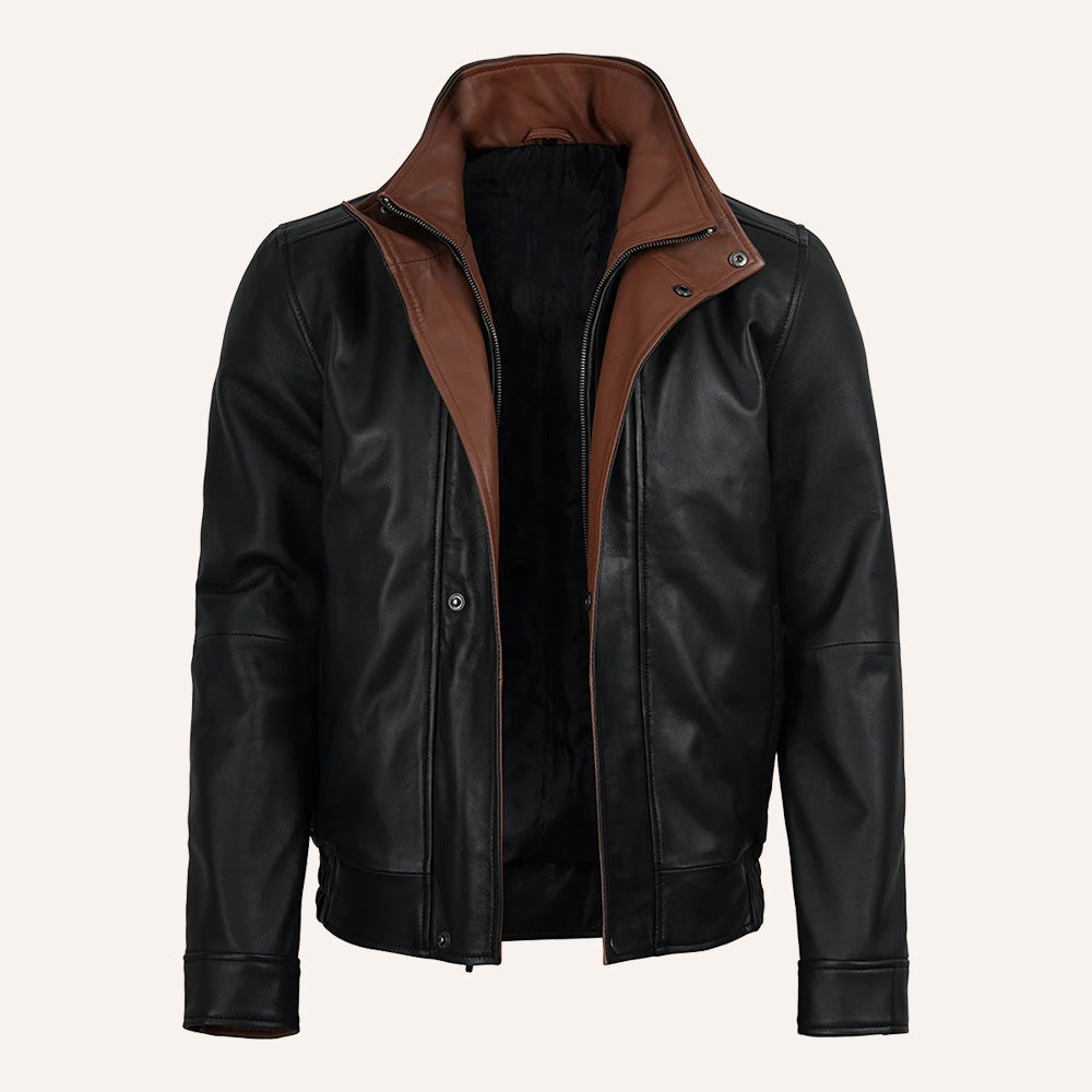 Men’s Black & Brown Dual Tone Real Leather Convertible Jacket
