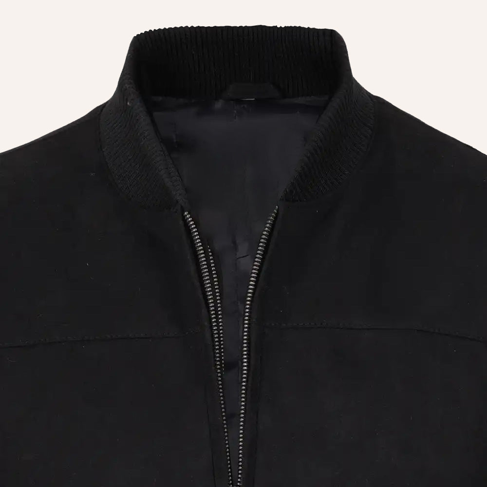 Men’s Classic Black Real Suede Leather Bomber Jacket