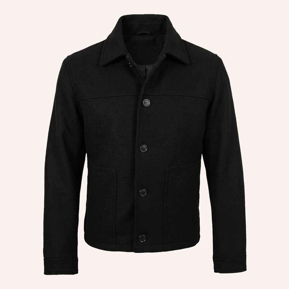 Men’s Classic Black Wool Shirt Jacket with Quilted Lining
