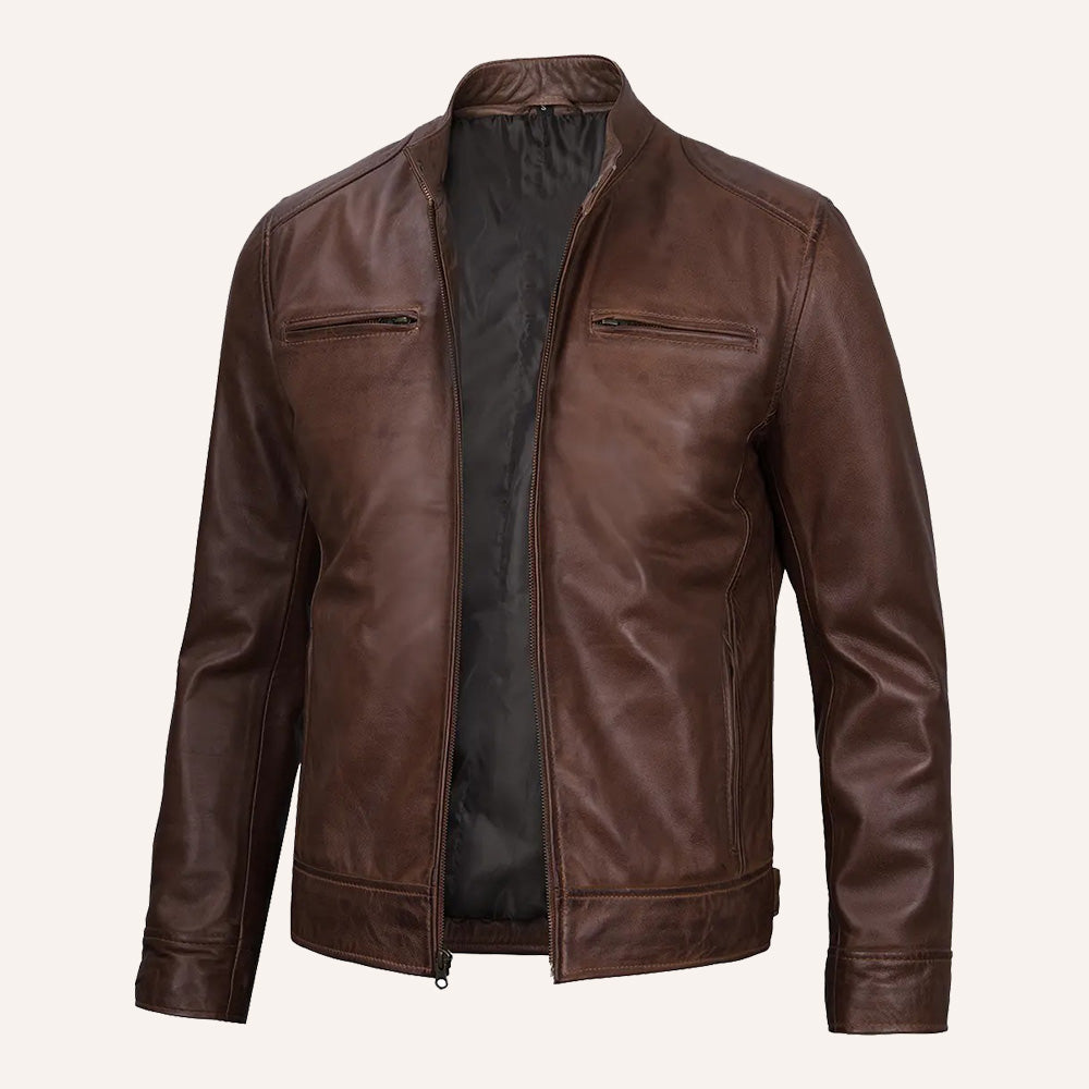 Men’s Vintage Brown Real Leather Cafe Racer Jacket