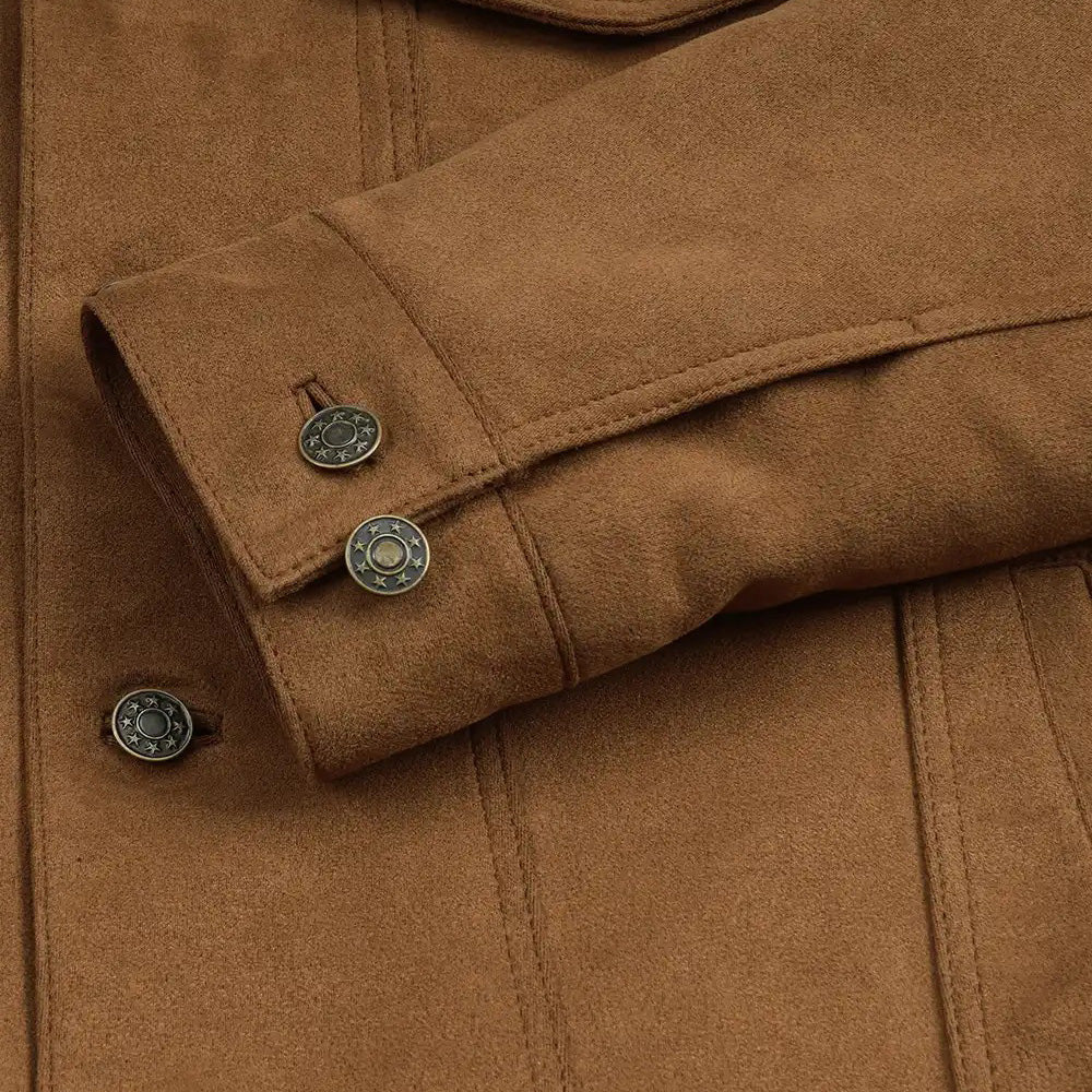 Men’s Classic Tan Brown Real Suede Trucker Jacket