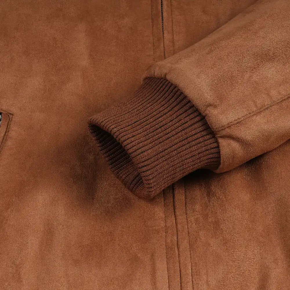 Men’s Classic Cognac Brown Real Suede Leather Bomber Jacket