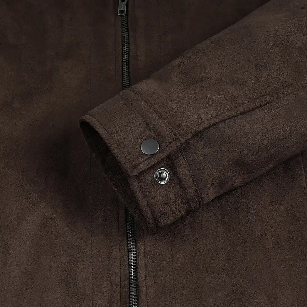 Men’s Classic Dark Brown Faux Suede Zip-Up Jacket