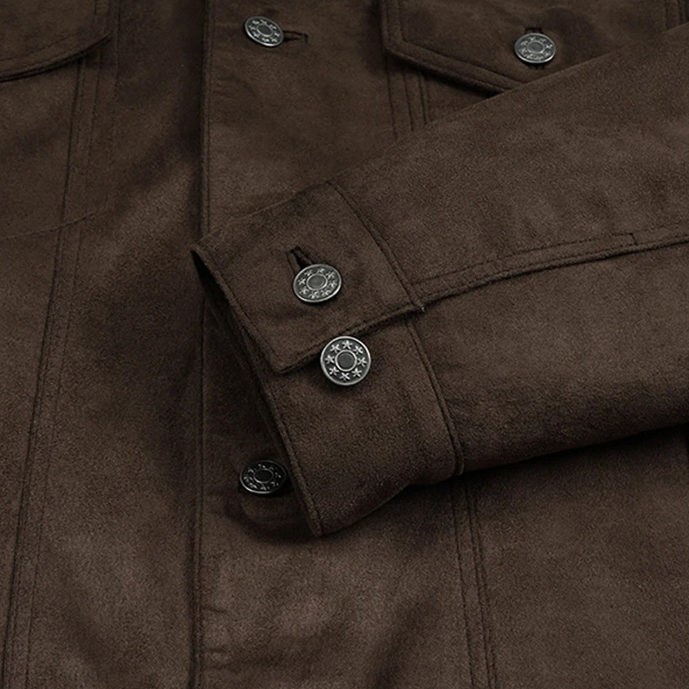 Men’s Classic Dark Brown Real Suede Trucker Jacket