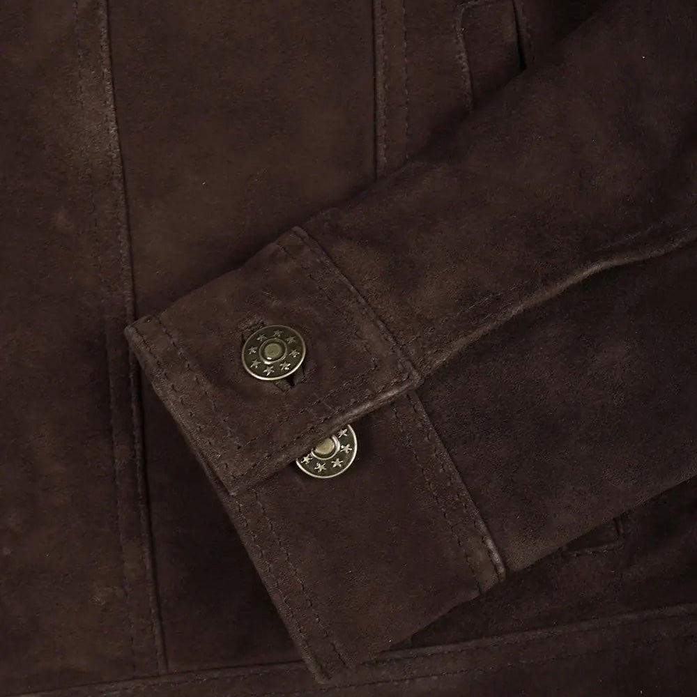 Men’s Vintage Dark Brown Suede Leather Trucker Jacket