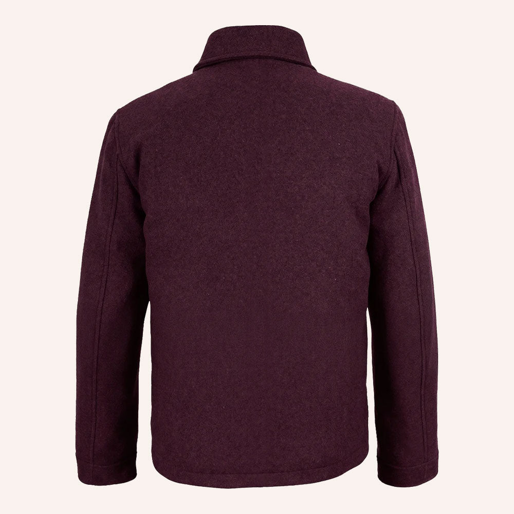 Men’s Classic Burgundy Wool Shirt Jacket with Quilted Lining