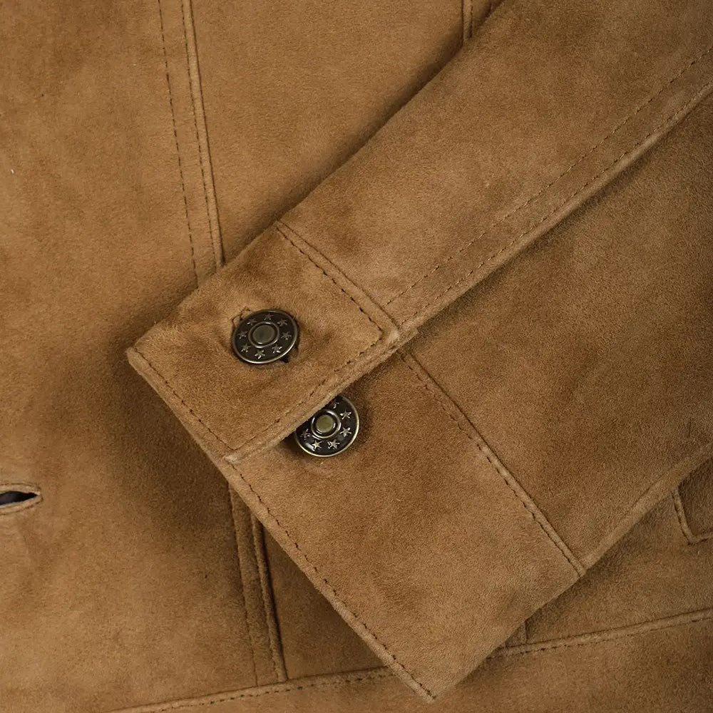 Men’s Vintage Tan Brown Suede Leather Trucker Jacket