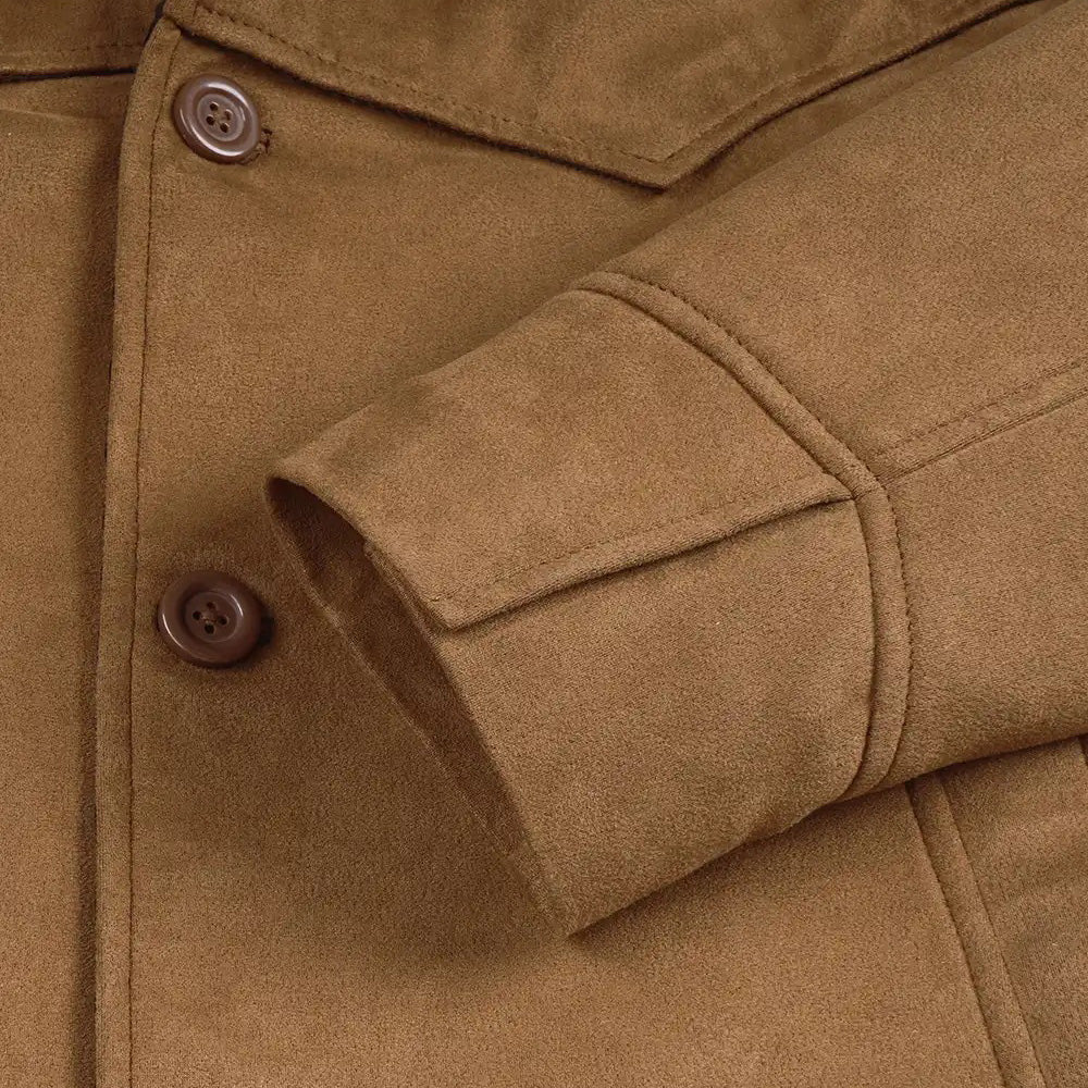 Men’s Classic Tan Real Suede Western Jacket with Corduroy Collar