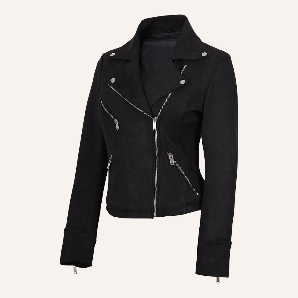 Women’s Classic Black Suede Asymmetric Biker Jacket