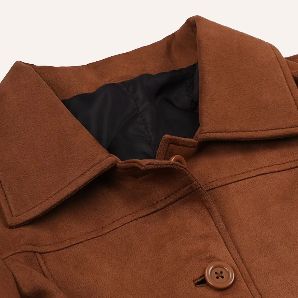 Women’s Classic Cognac Brown Suede Leather Mid-Length Trench Coat