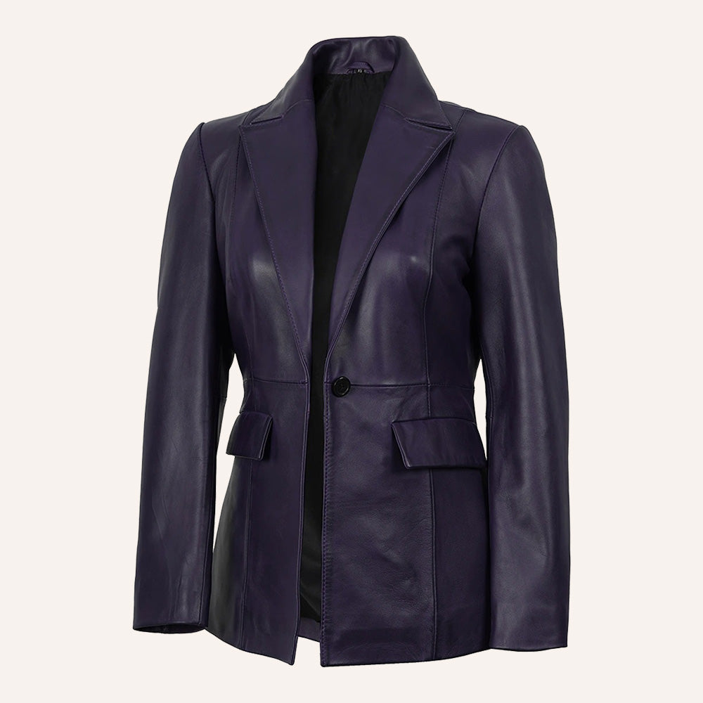 Women’s Classic Tailored Deep Purple Real Leather Blazer Jacket