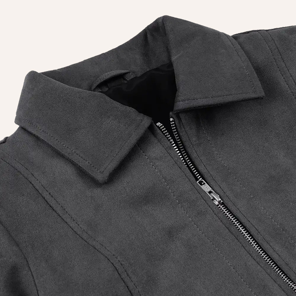 Women’s Classic Grey Suede Leather Zip Jacket
