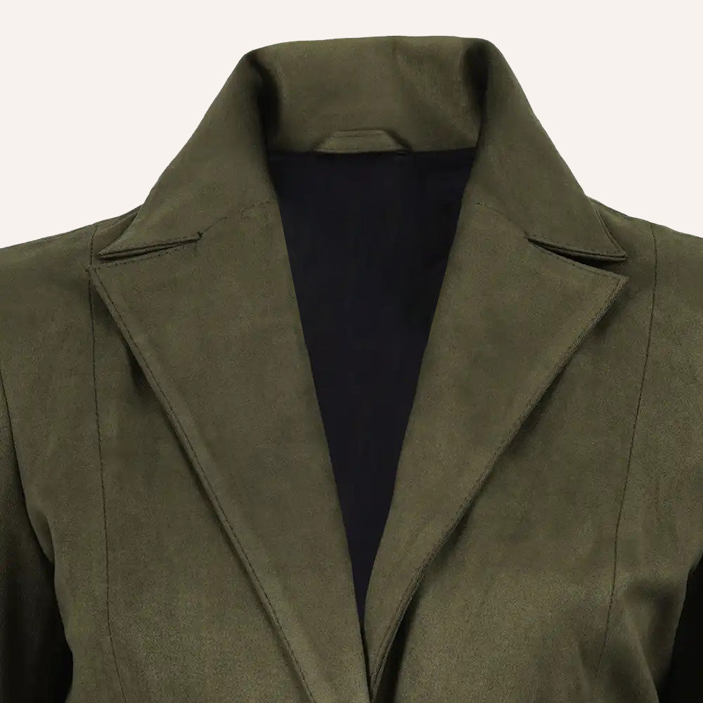 Women’s Classic Olive Green Real Suede Single Button Blazer Jacket
