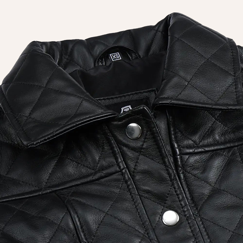Women’s Classic Diamond Quilted Black Real Leather Jacket