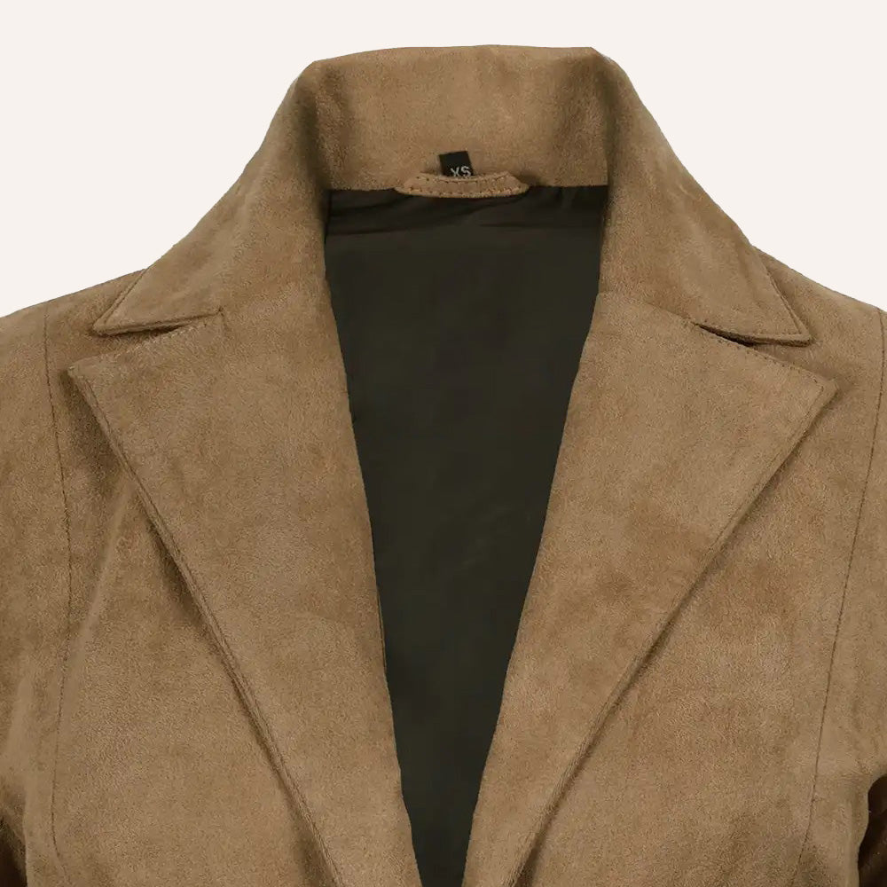 Women’s Classic Tan Real Suede Single Button Blazer Jacket