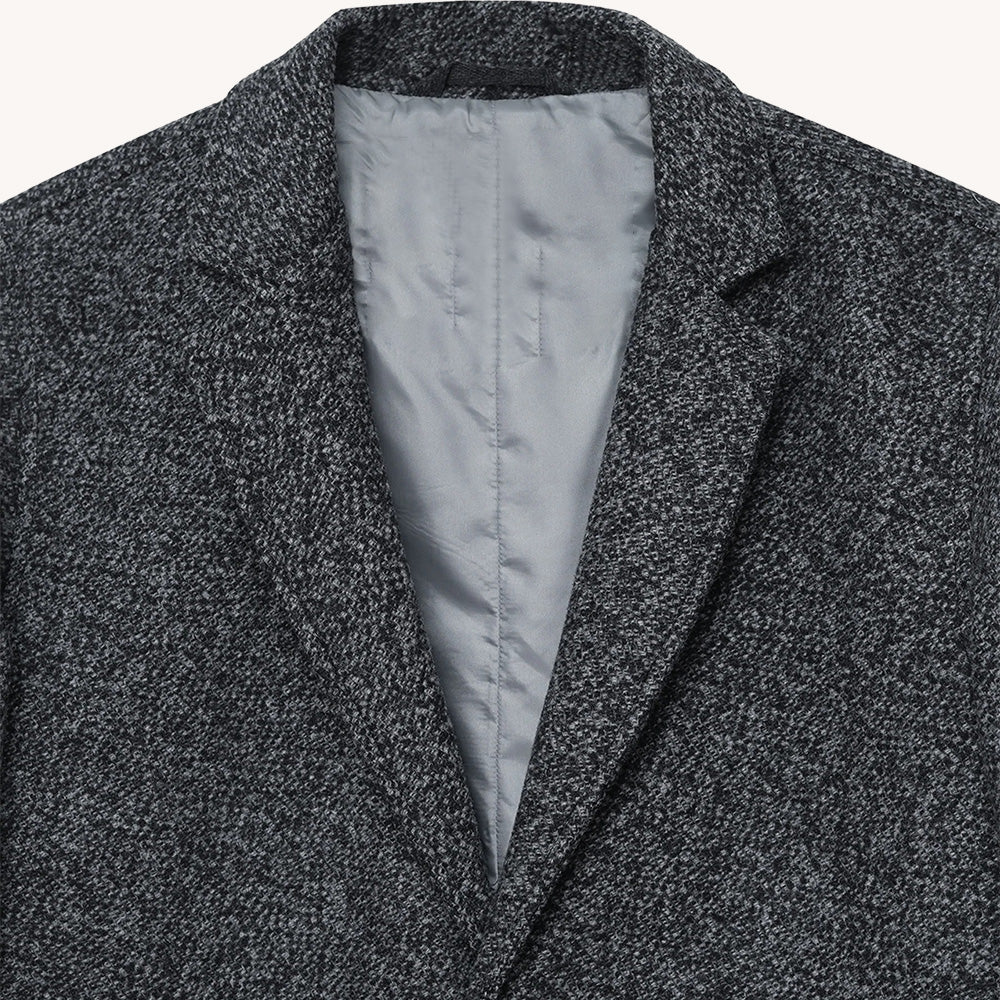 Men's Gray Tweed Overcoat with Notch Lapel and Tab Cuffs