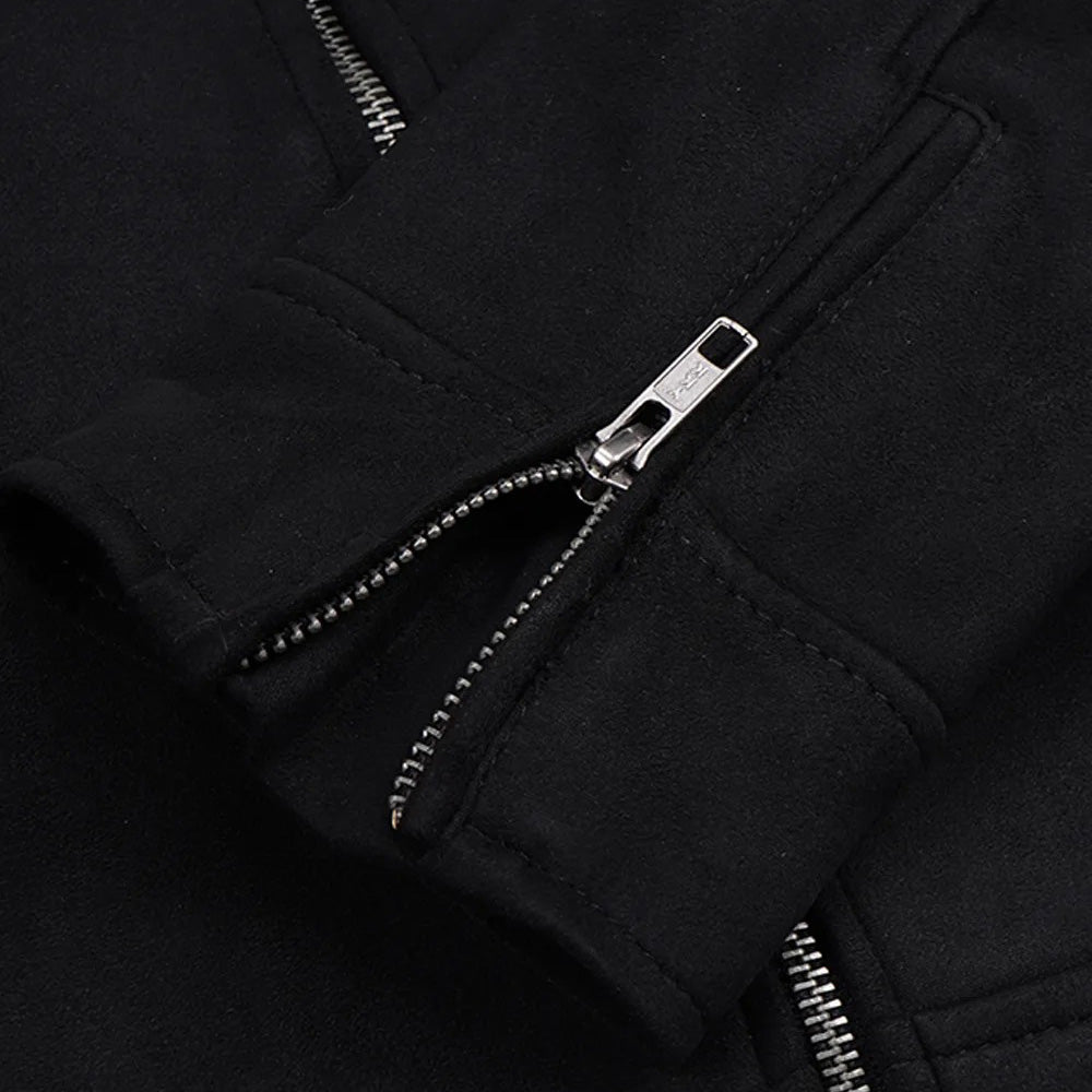 Women’s Classic Black Real Suede Cafe Racer Biker Jacket