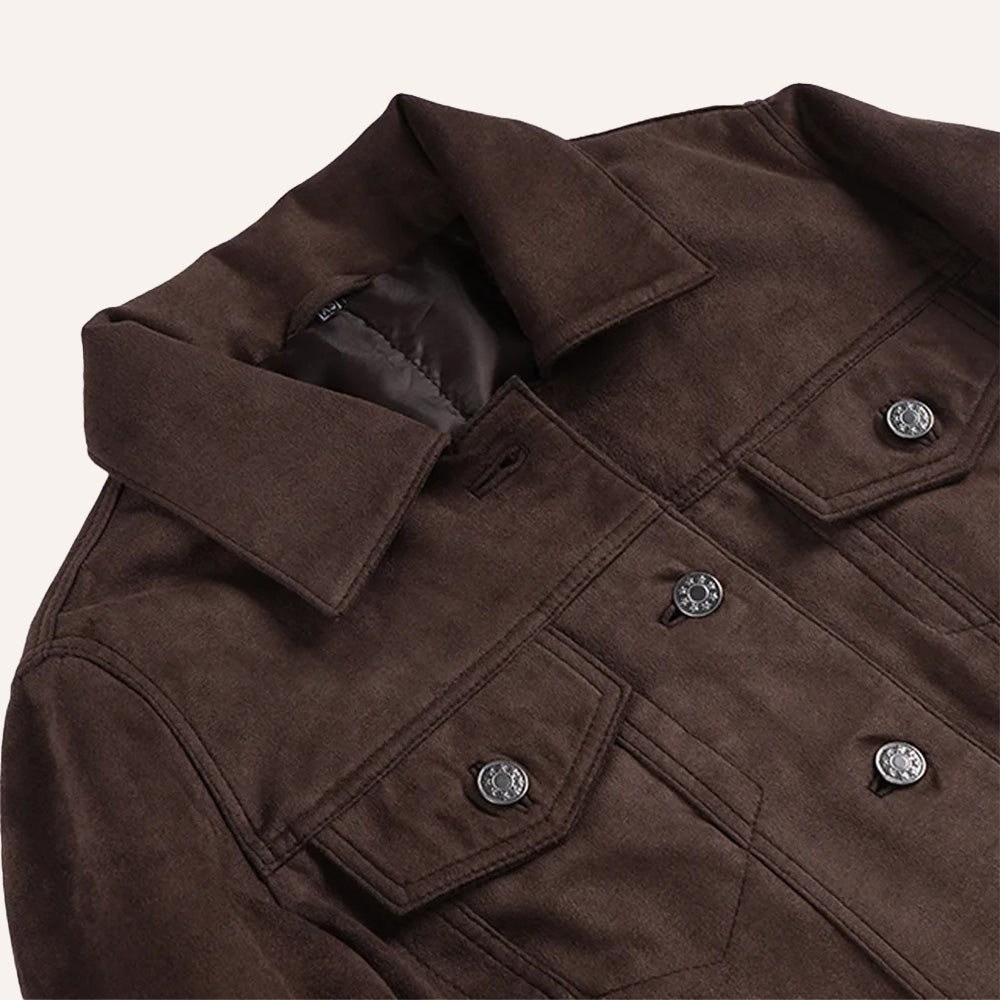 Women’s Vintage Dark Brown Suede Leather Trucker Jacket