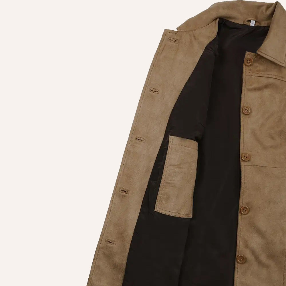 Women’s Classic Tan Suede Leather Mid-Length Trench Coat