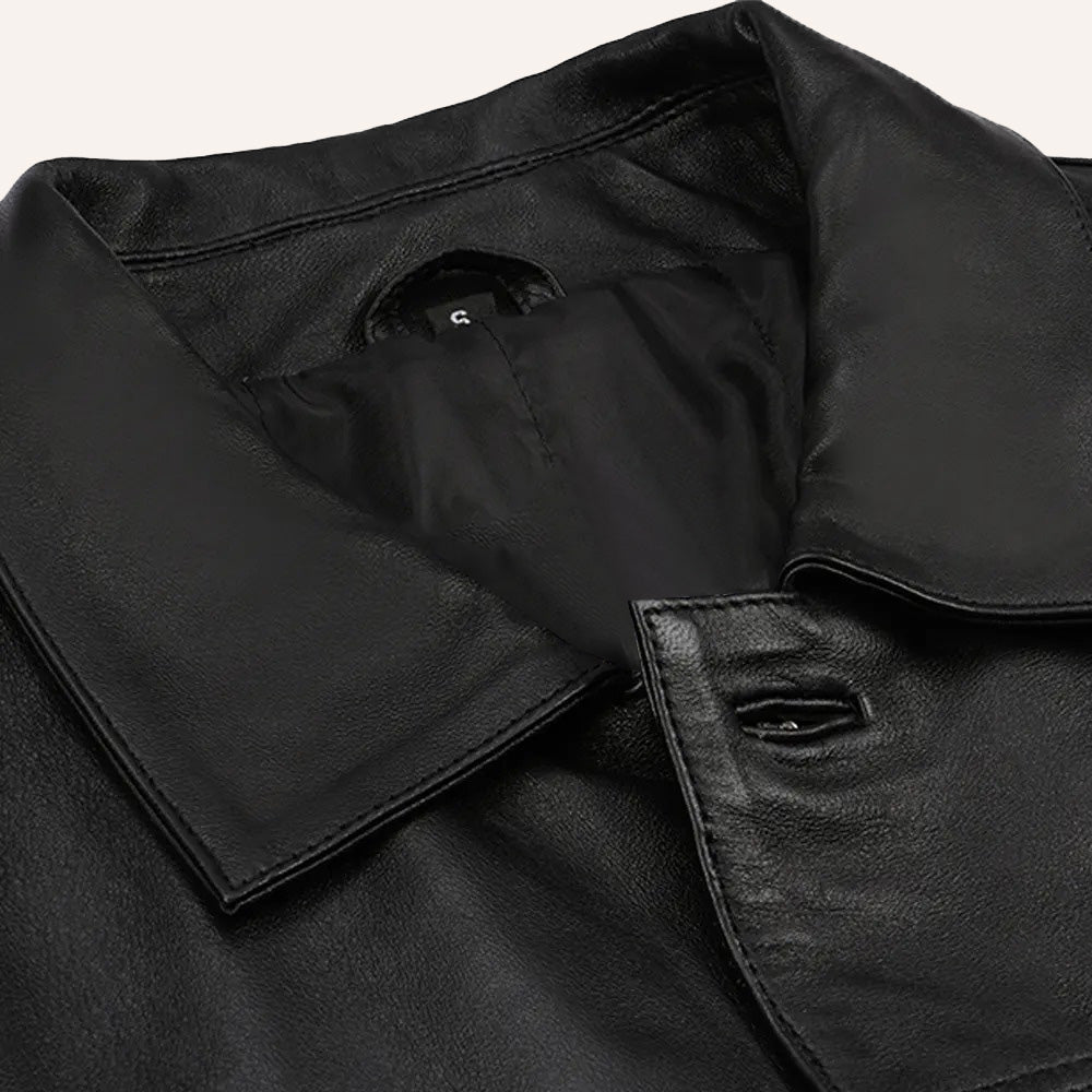 Men's Black Leather Trucker Jacket – Classic Button Front Jacket