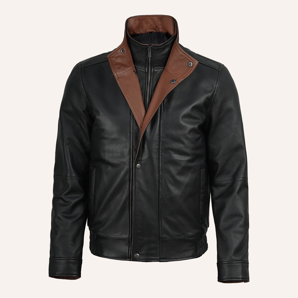 Men’s Black & Brown Dual Tone Real Leather Convertible Jacket