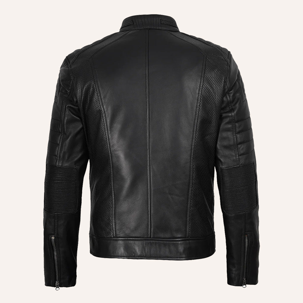 Men’s Classic Black Real Leather Cafe Racer Biker Jacket