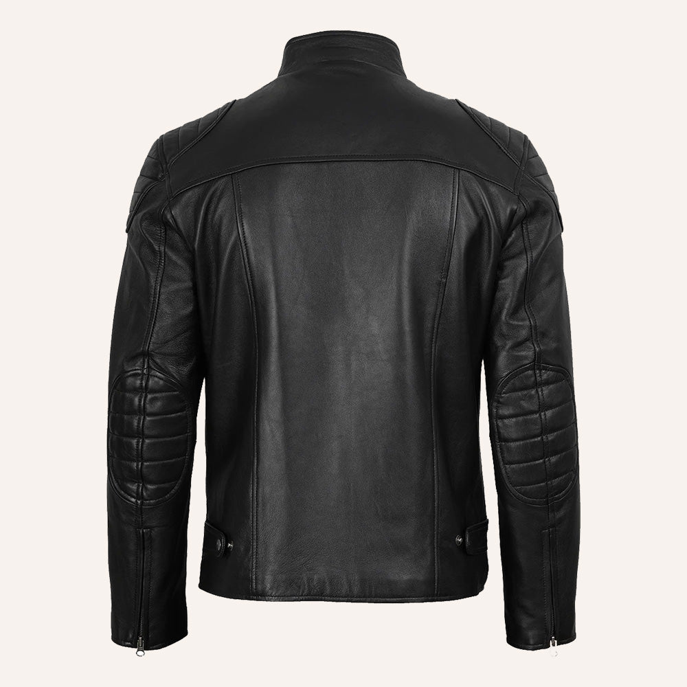 Men’s Classic Black Real Leather Quilted Cafe Racer Jacket