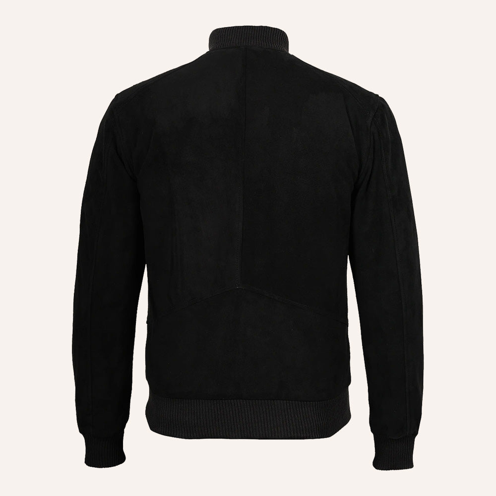 Men’s Classic Black Suede Leather Bomber Jacket