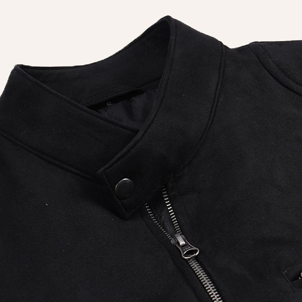 Men’s Classic Black Real Suede Cafe Racer Biker Jacket
