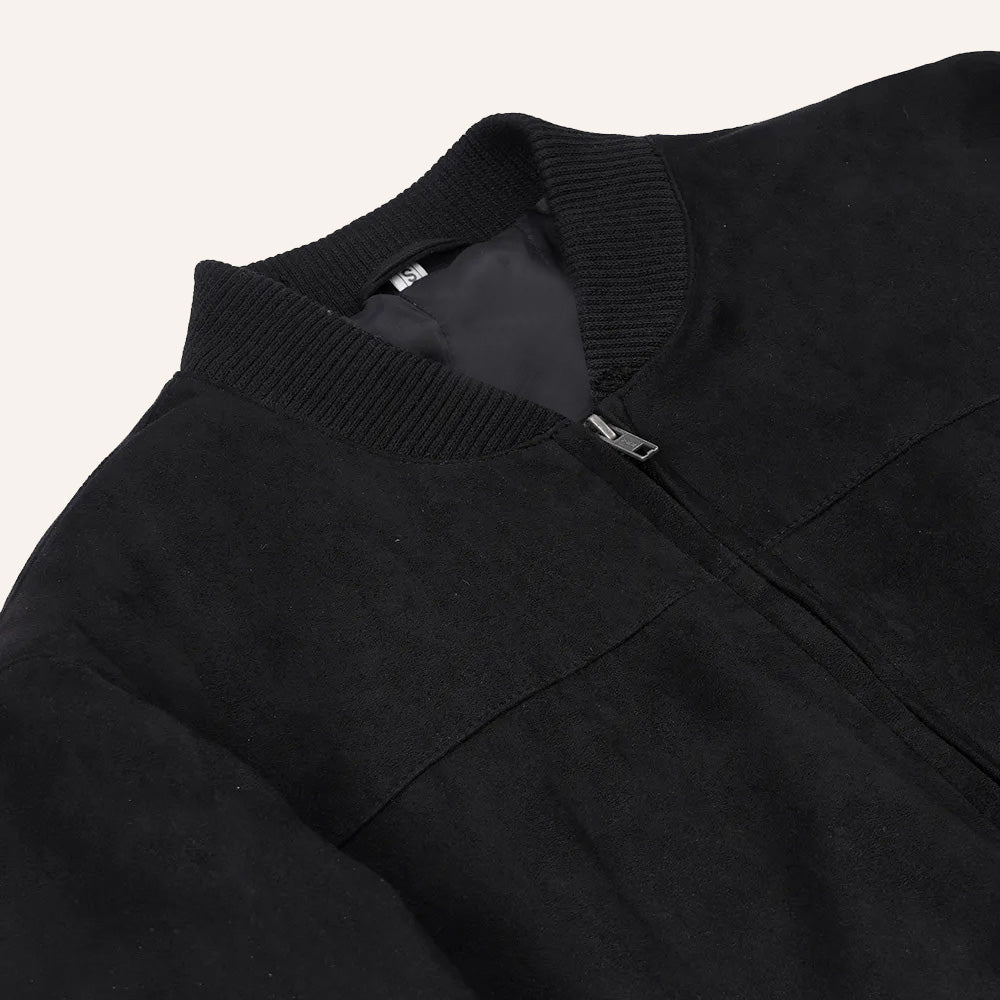 Men’s Classic Black Real Suede Leather Bomber Jacket