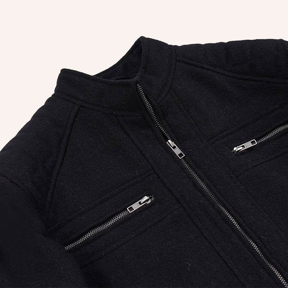 Men’s Classic Black Wool Racer Biker Jacket