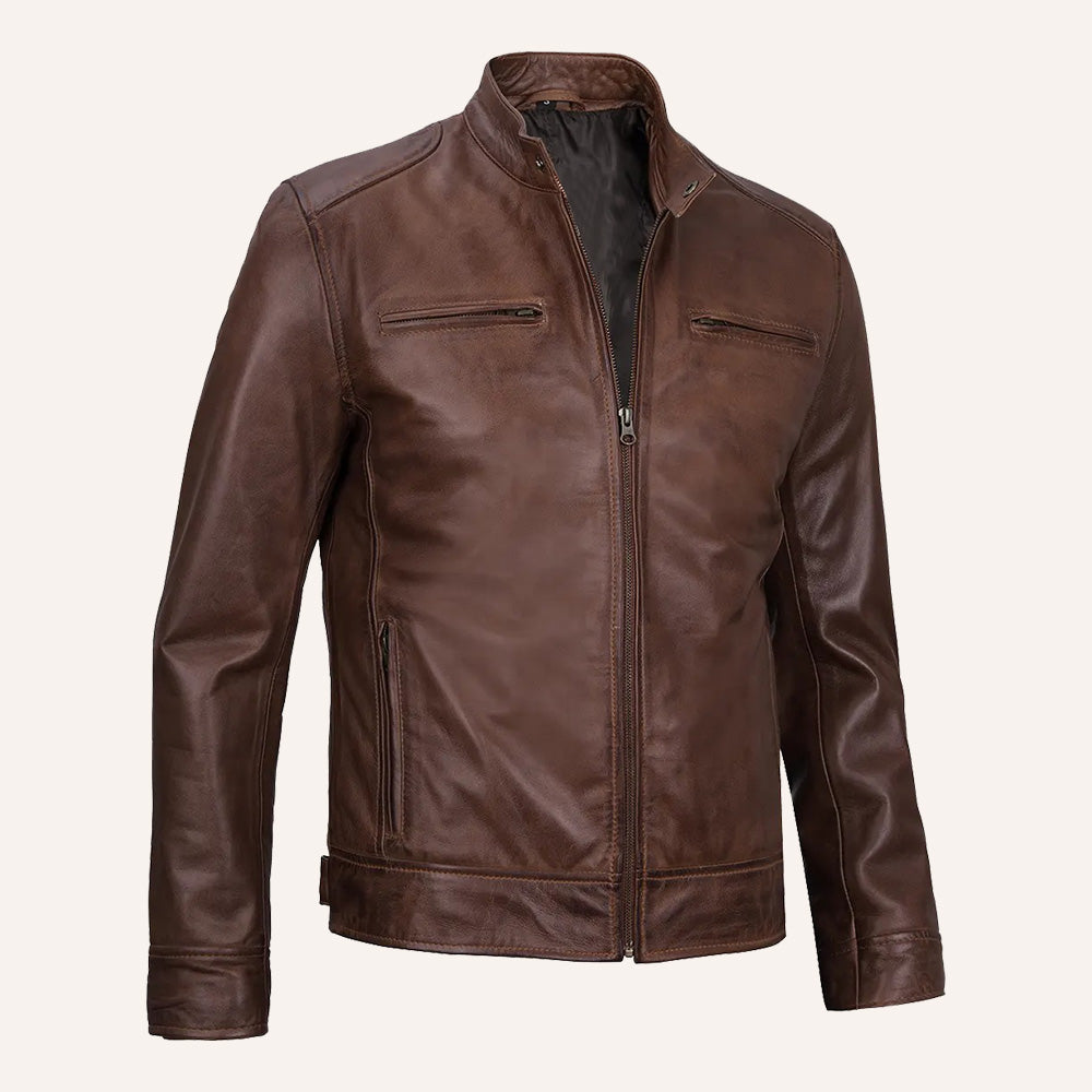Men’s Vintage Brown Real Leather Cafe Racer Jacket