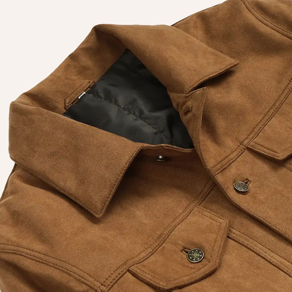 Men’s Classic Tan Brown Real Suede Trucker Jacket