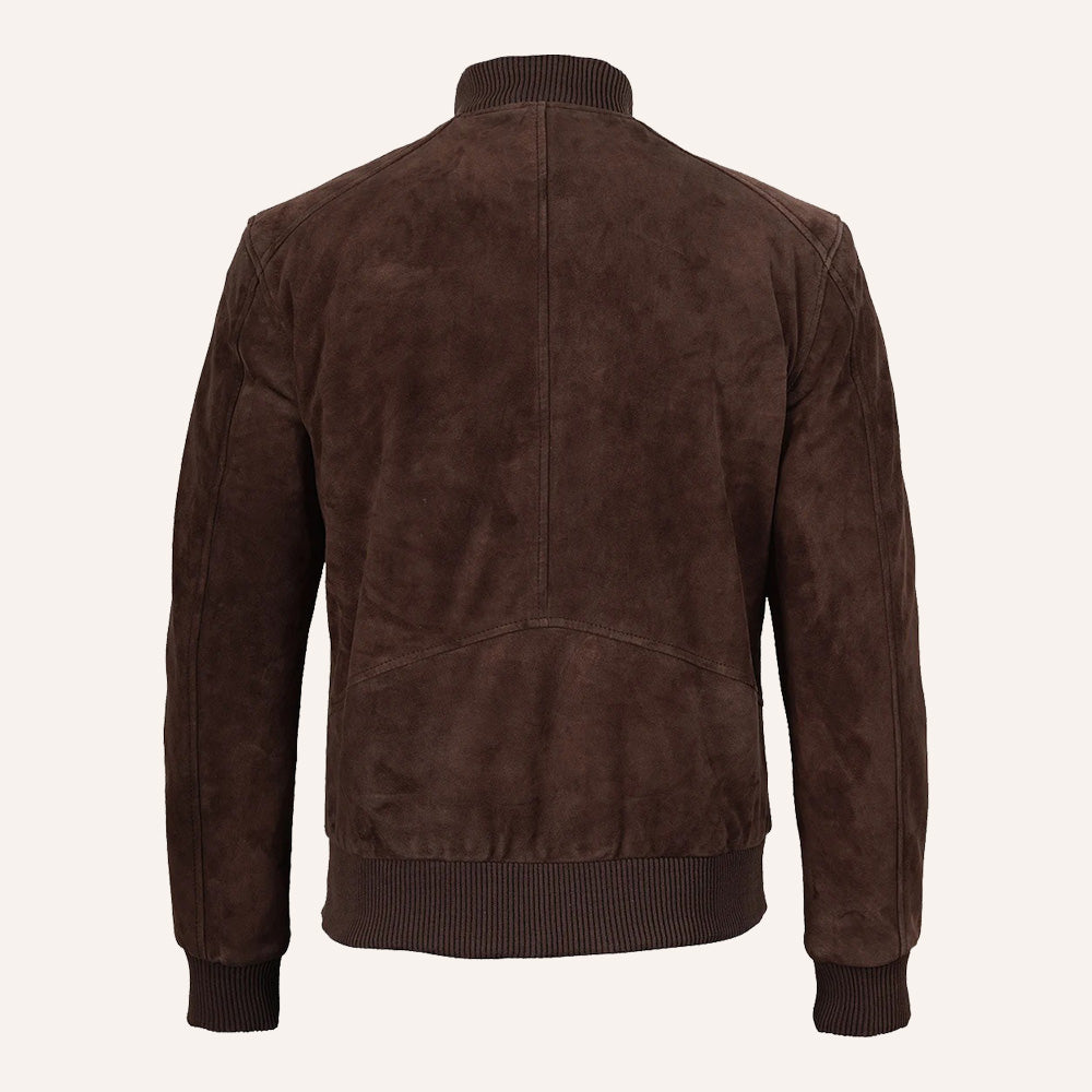 Men’s Classic Dark Brown Suede Bomber Jacket