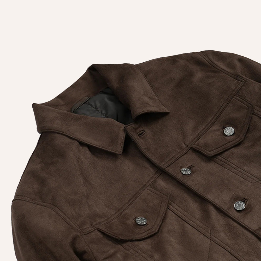 Men’s Classic Dark Brown Real Suede Trucker Jacket