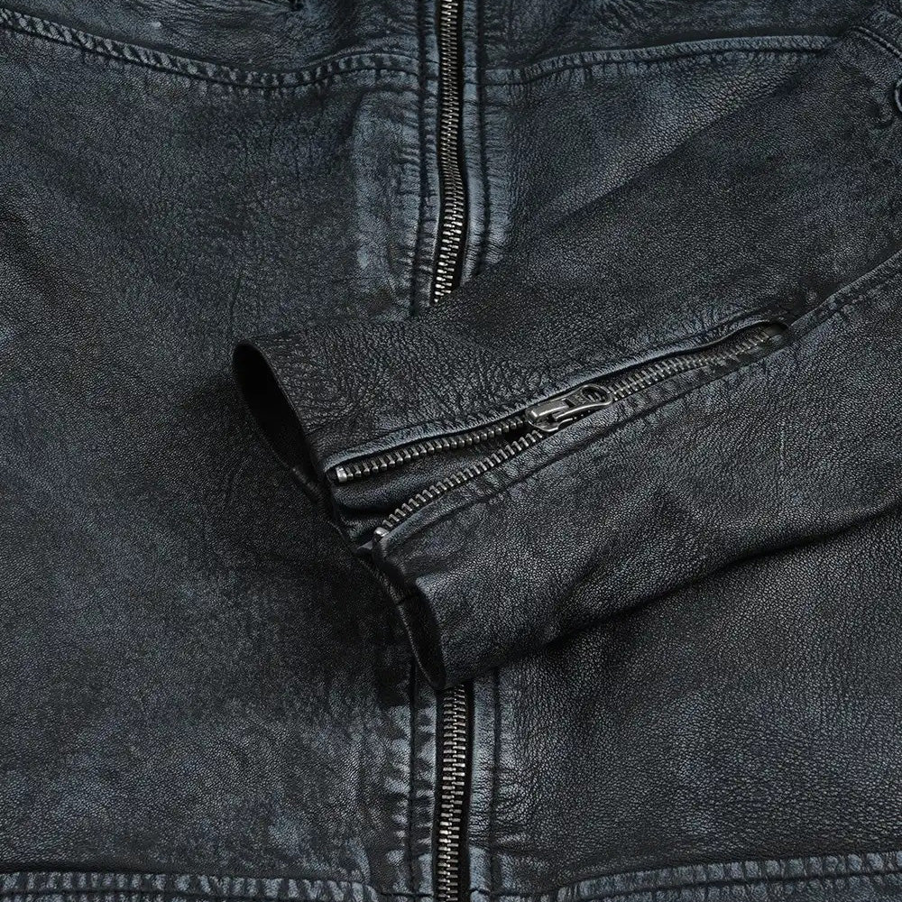 Men’s Distressed Grey Real Leather Cafe Racer Biker Jacket