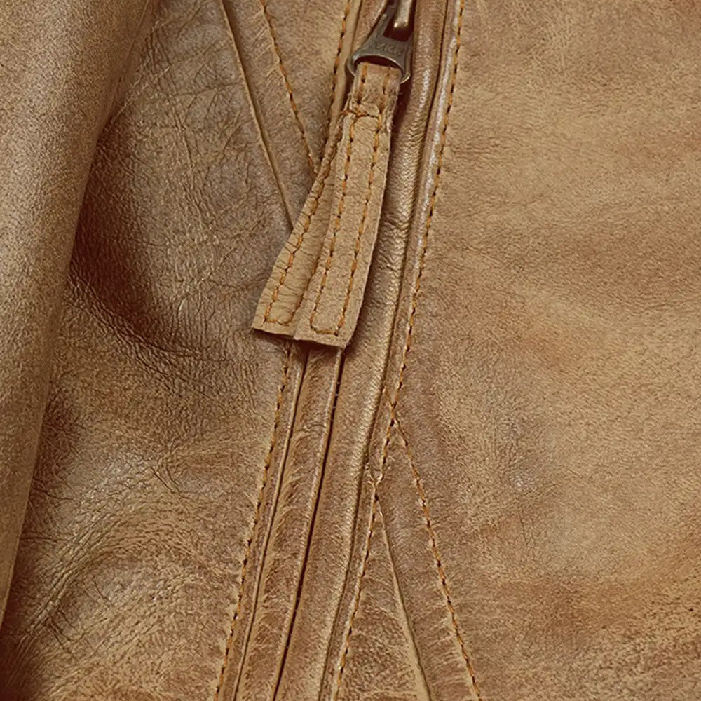 Men’s Distressed Tan Brown Real Leather Cafe Racer Biker Jacket