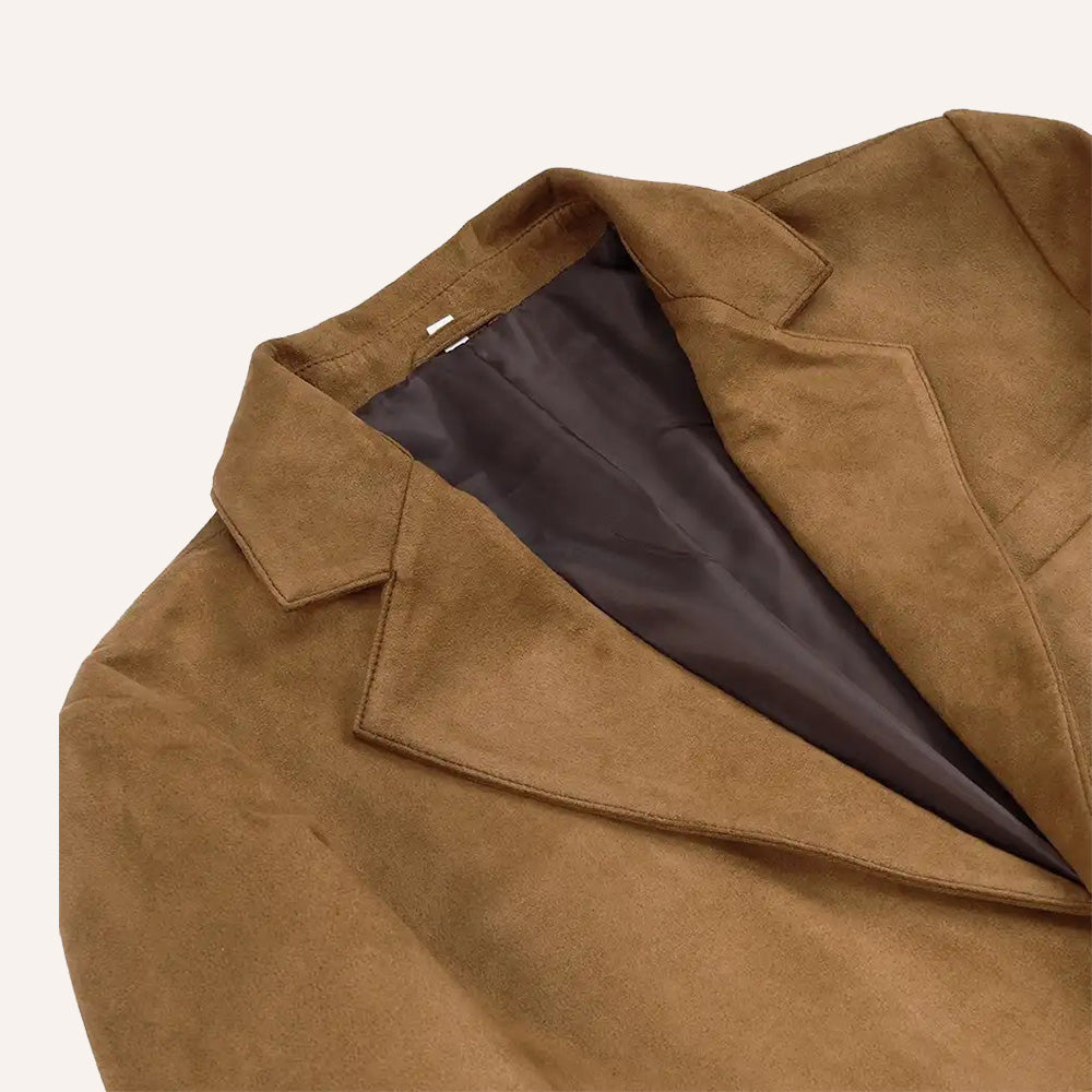 Men’s Classic Tan Real Suede Two-Button Blazer Jacket