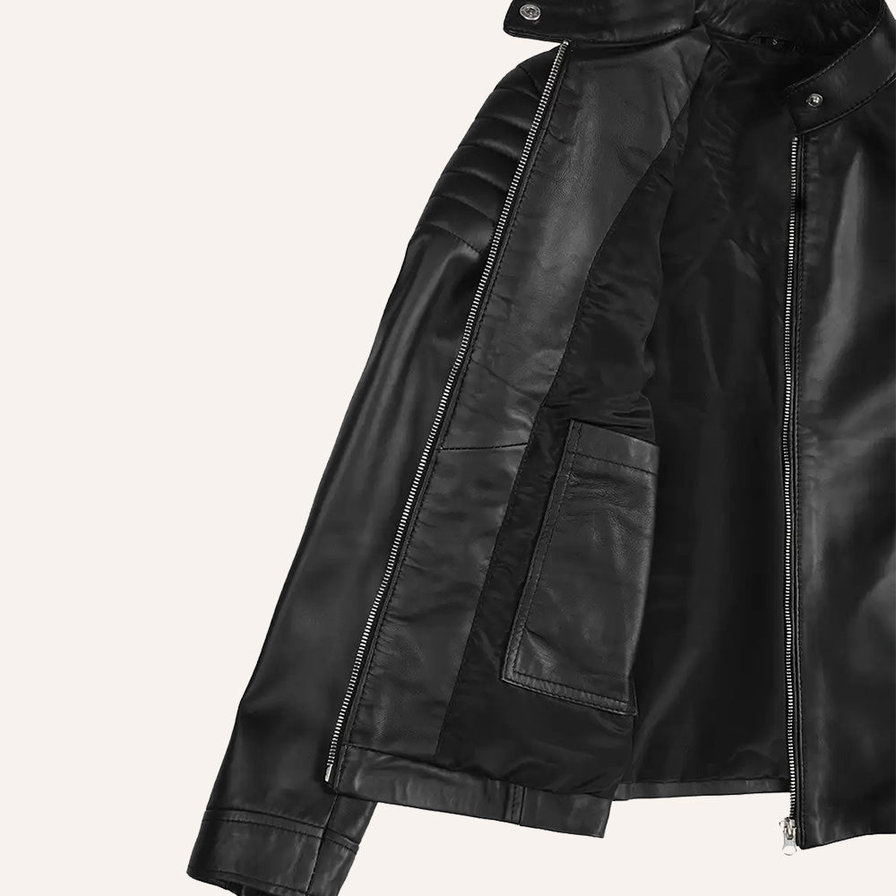 Women’s Classic Black Real Leather Cafe Racer Biker Jacket