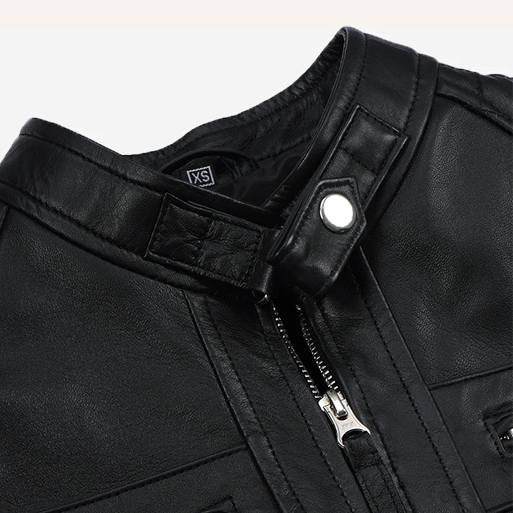 Women’s Classic Black Quilted Real Leather Cafe Racer Biker Jacket