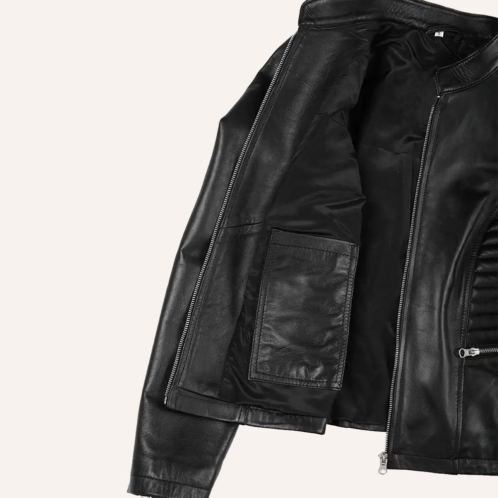 Women’s Classic Black Quilted Real Leather Racer Biker Jacket