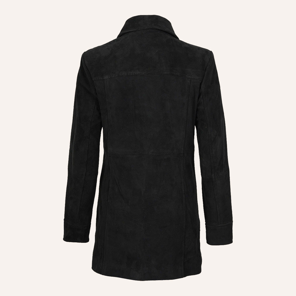 Women’s Vintage Black Suede Mid-Length Leather Coat